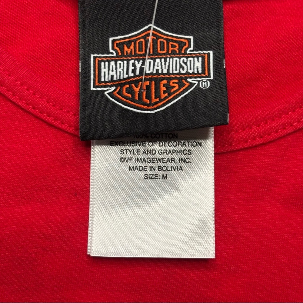Harley Davidson Red Tank Top Bar & Shield Feel The Heat Logo Racing Stripes Sz M - Picture 8 of 10